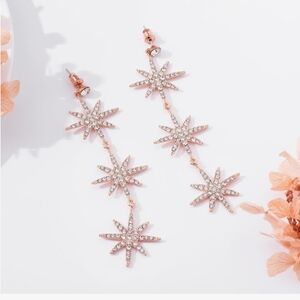 BEAUTIFUL 3 STARBURST DROP ROSEGOLD EARRINGS Plus Free Bracelet